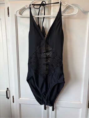 Mossimo Supply Co. Black One-Piece Swimsuit with Crochet/Lace Insert